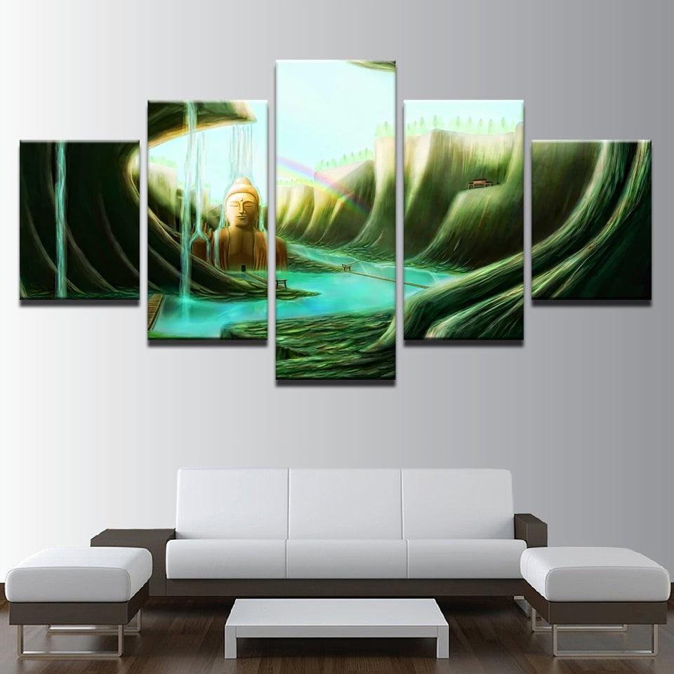 Forest Waterfalls 5 Piece HD Multi Panel Canvas Wall Art Frame - Original Frame