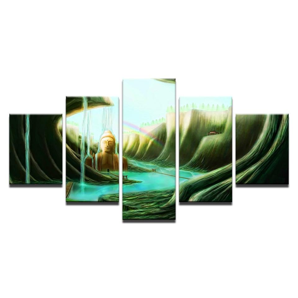 Forest Waterfalls 5 Piece HD Multi Panel Canvas Wall Art Frame - Original Frame