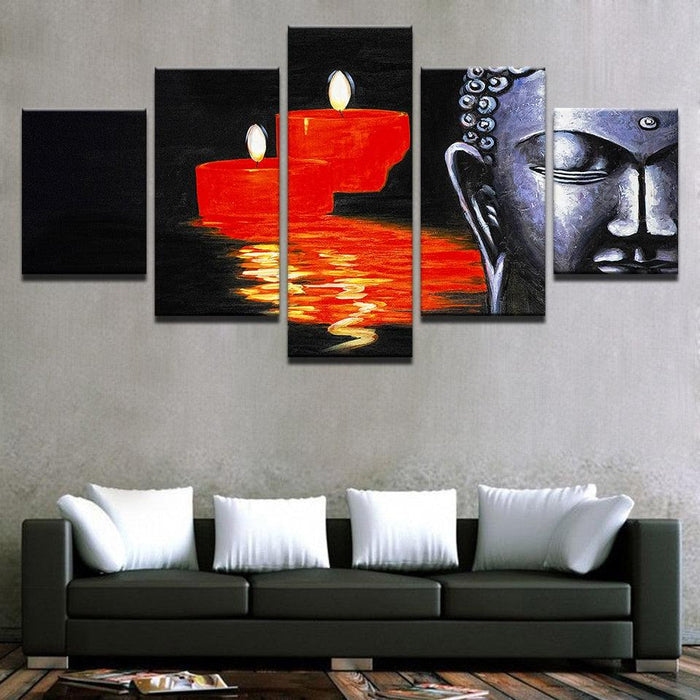 Buddha And Candles 5 Piece HD Multi Panel Canvas Wall Art Frame - Original Frame