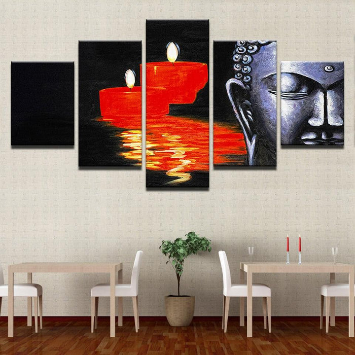 Buddha And Candles 5 Piece HD Multi Panel Canvas Wall Art Frame - Original Frame