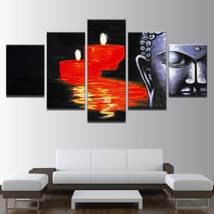 Buddha And Candles 5 Piece HD Multi Panel Canvas Wall Art Frame - Original Frame