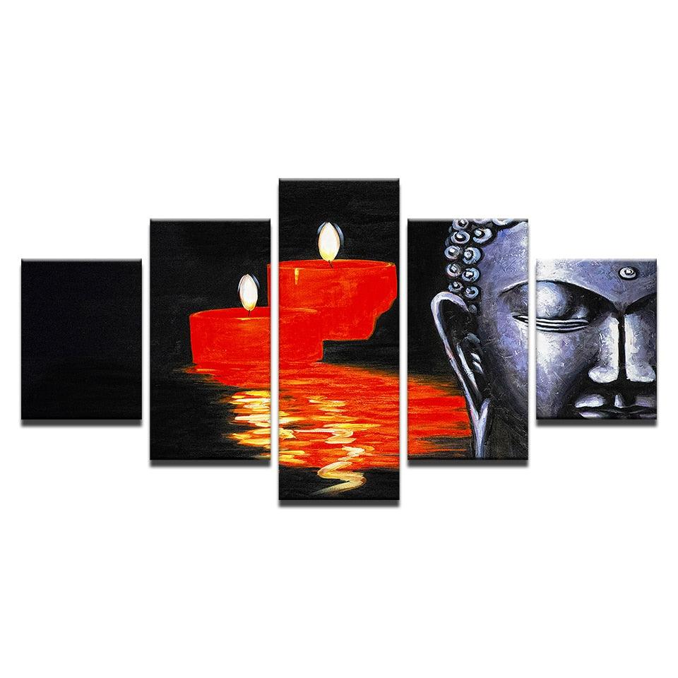 Buddha And Candles 5 Piece HD Multi Panel Canvas Wall Art Frame - Original Frame