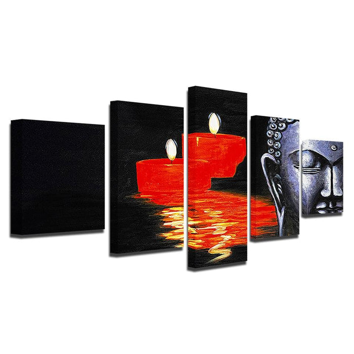 Buddha And Candles 5 Piece HD Multi Panel Canvas Wall Art Frame - Original Frame