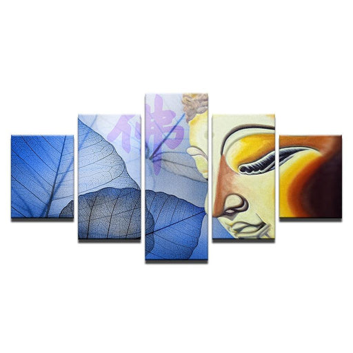 Buddha Face And Leaves 5 Piece HD Multi Panel Canvas Wall Art Frame - Original Frame