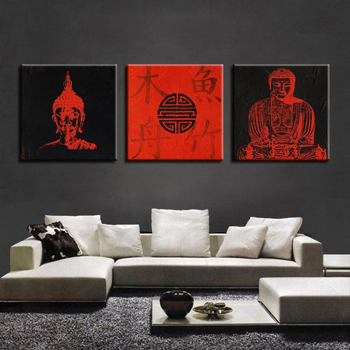 Red Buddhism 3 Piece HD Multi Panel Canvas Wall Art Frame
