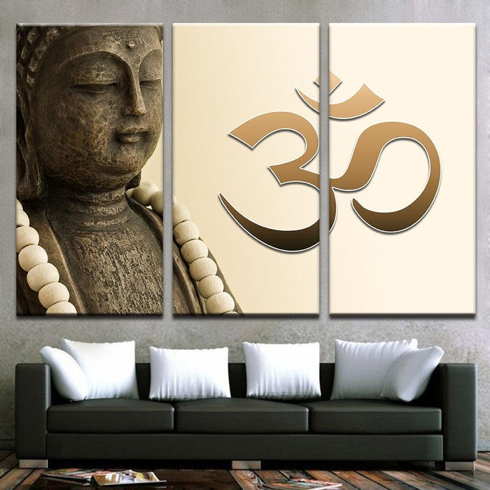 Om Art Buddha 3 Piece HD Multi Panel Canvas Wall Art Frame