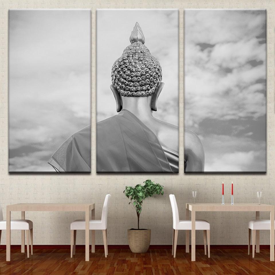 Back Of The Buddha Statue 3 Piece HD Multi Panel Canvas Wall Art Frame - Original Frame