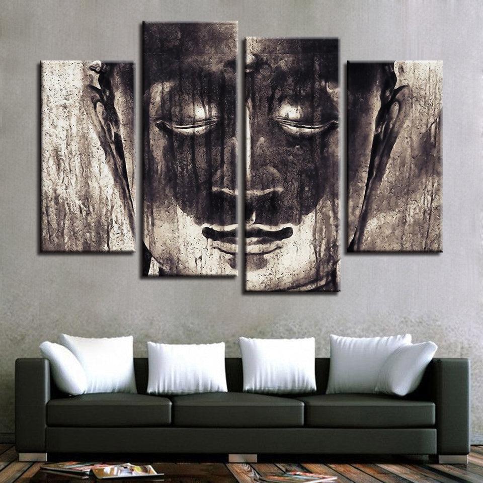 Meditating Buddha 4 Piece HD Multi Panel Canvas Wall Art Frame - Original Frame