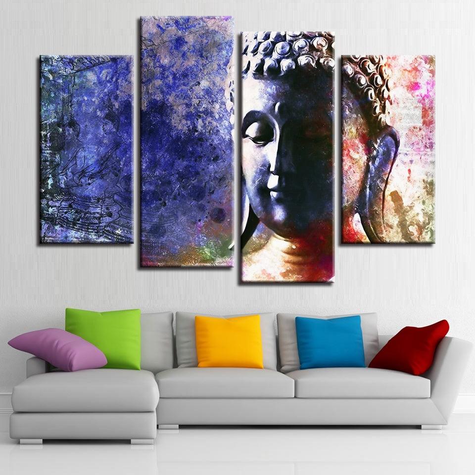 Buddha Painting 4 Piece HD Multi Panel Canvas Wall Art Frame - Original Frame