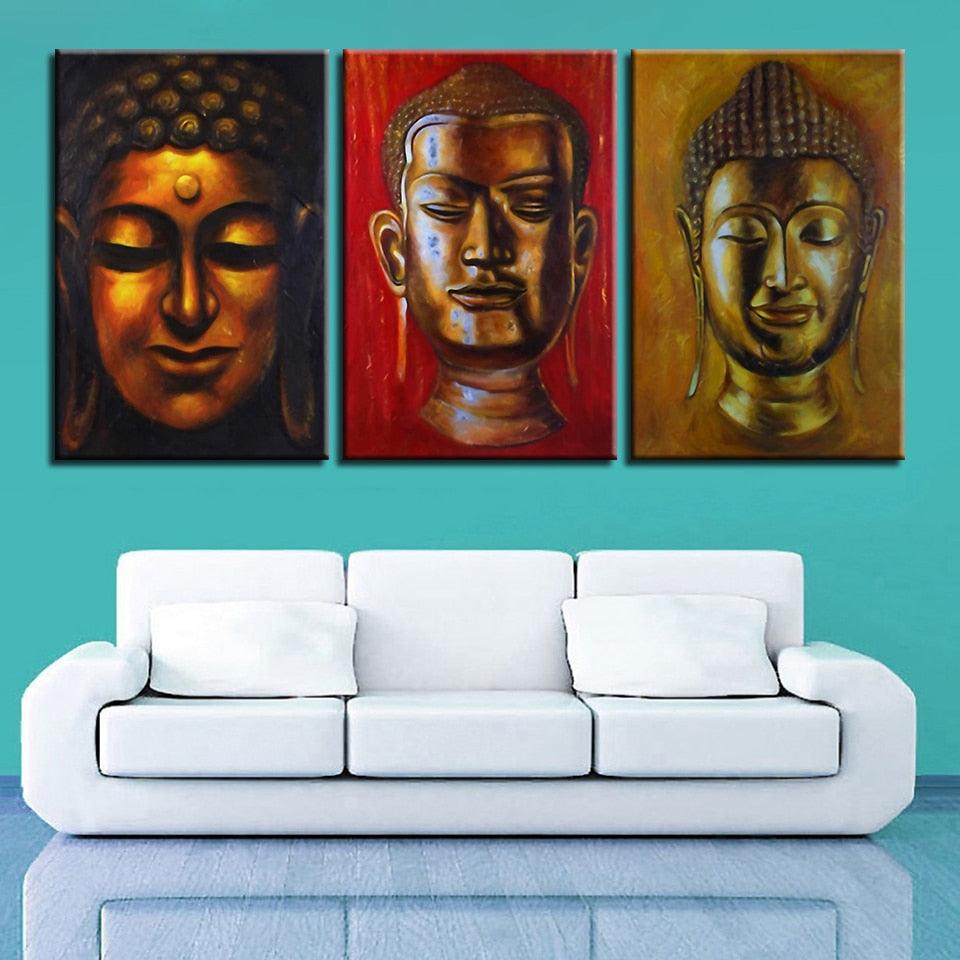 Buddha Statue Painting 3 Piece HD Multi Panel Canvas Wall Art Frame - Original Frame