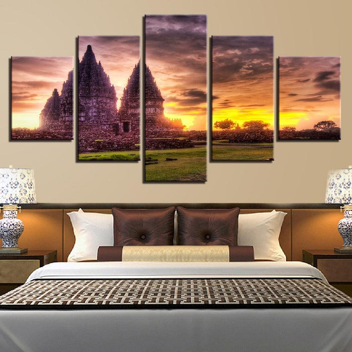 Ancient Hindu Temple 5 Piece HD Multi Panel Canvas Wall Art Frame - Original Frame