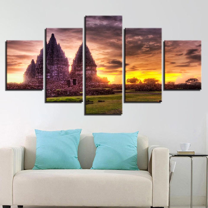 Ancient Hindu Temple 5 Piece HD Multi Panel Canvas Wall Art Frame - Original Frame