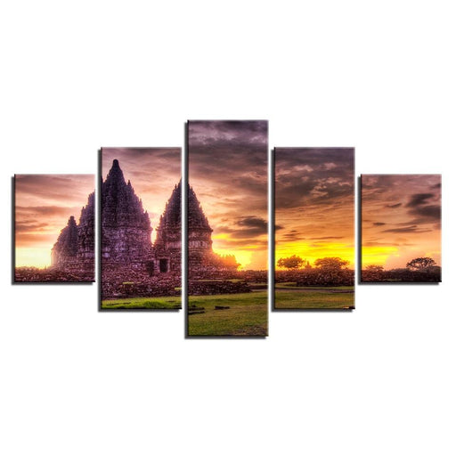 Ancient Hindu Temple 5 Piece HD Multi Panel Canvas Wall Art Frame - Original Frame