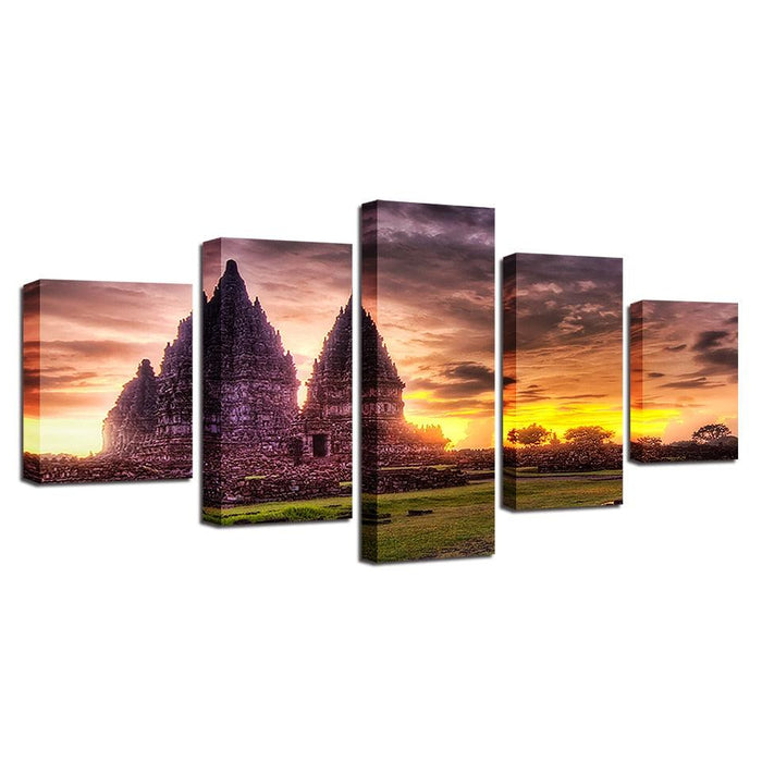 Ancient Hindu Temple 5 Piece HD Multi Panel Canvas Wall Art Frame - Original Frame