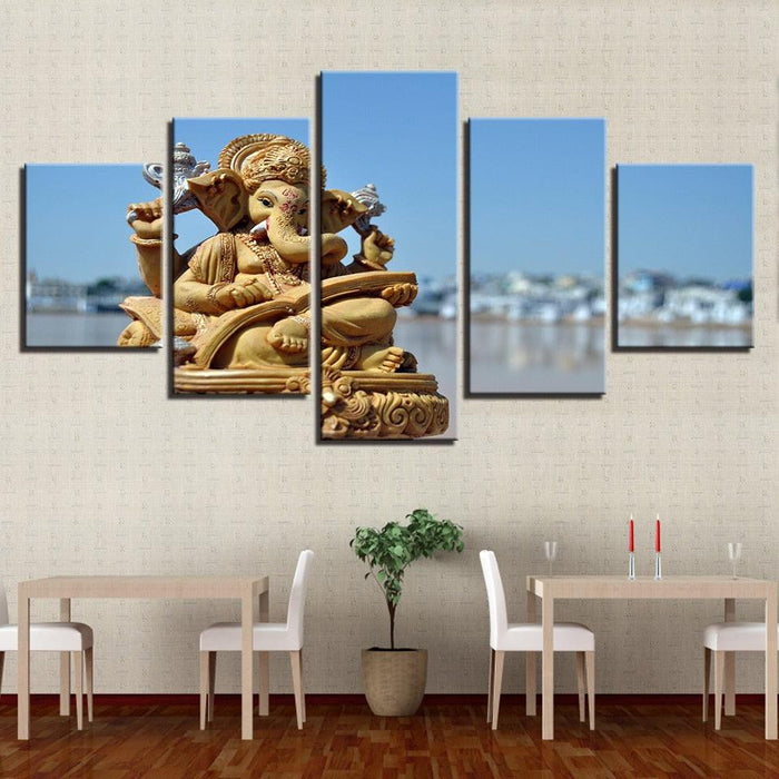 Hindu Lord Ganesha 5 Piece HD Multi Panel Canvas Wall Art Frame