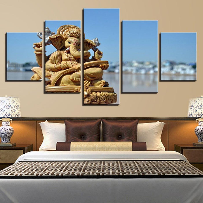 Hindu Lord Ganesha 5 Piece HD Multi Panel Canvas Wall Art Frame