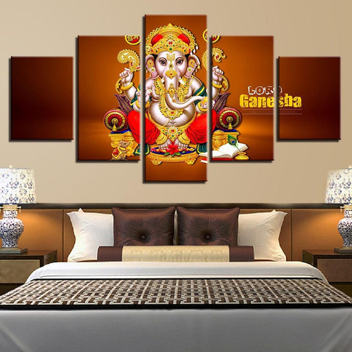 Hindu Lord Ganesha 5 Piece HD Multi Panel Canvas Wall Art Frame - Original Frame