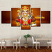 Hindu Lord Ganesha 5 Piece HD Multi Panel Canvas Wall Art Frame - Original Frame