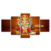 Hindu Lord Ganesha 5 Piece HD Multi Panel Canvas Wall Art Frame - Original Frame