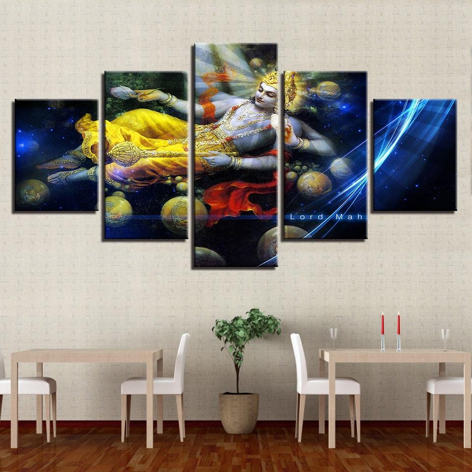 Lord Vishnu 5 Piece HD Multi Panel Canvas Wall Art Frame - Original Frame