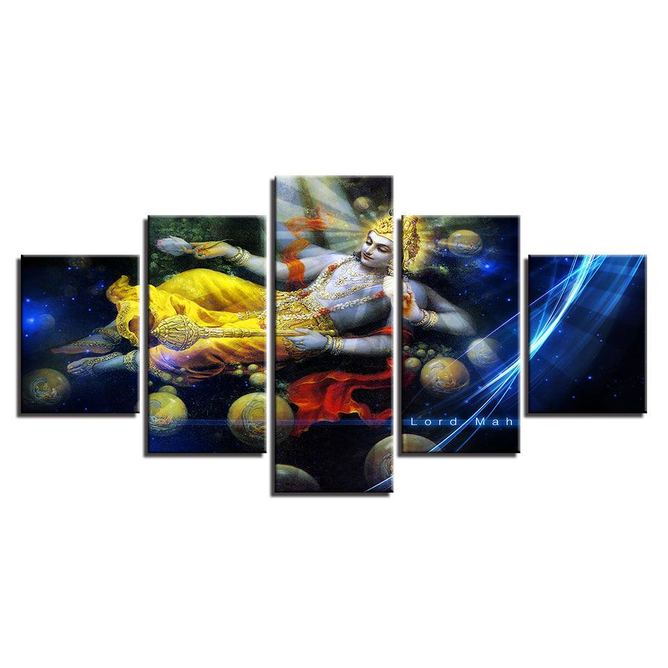 Lord Vishnu 5 Piece HD Multi Panel Canvas Wall Art Frame - Original Frame