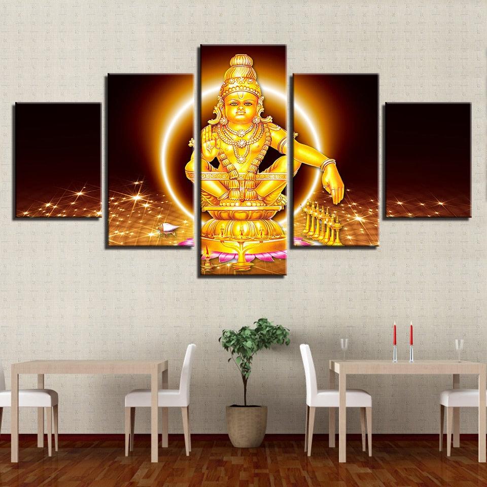 Lord Ayyappa 5 Piece HD Multi Panel Canvas Wall Art Frame - Original Frame