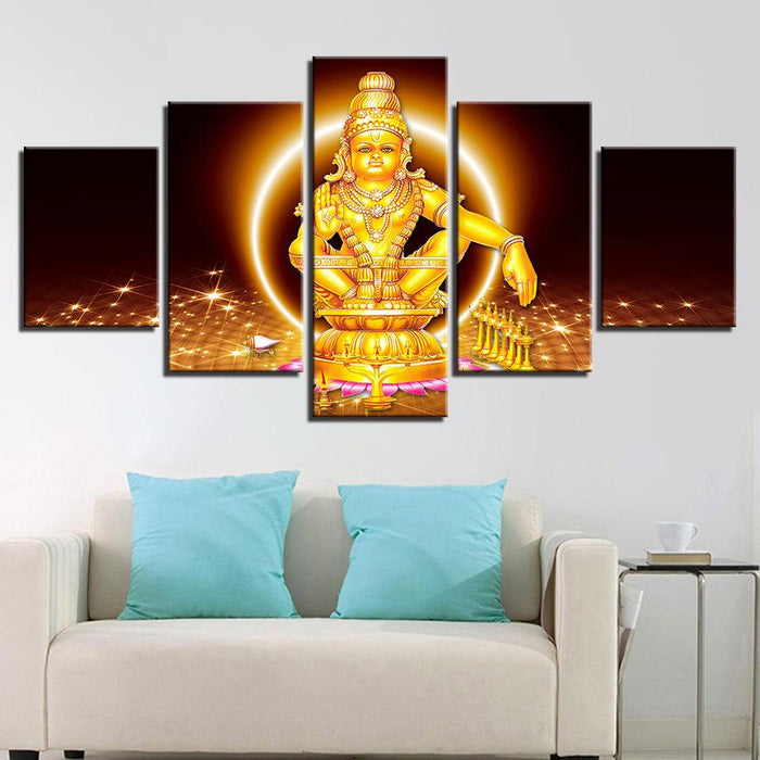 Lord Ayyappa 5 Piece HD Multi Panel Canvas Wall Art Frame - Original Frame