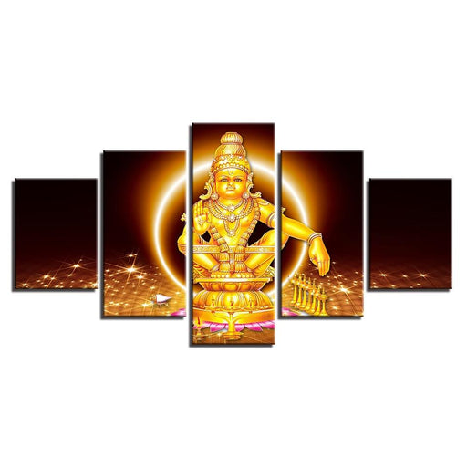 Lord Ayyappa 5 Piece HD Multi Panel Canvas Wall Art Frame - Original Frame