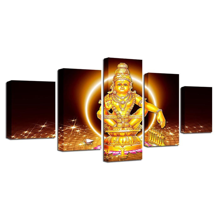 Lord Ayyappa 5 Piece HD Multi Panel Canvas Wall Art Frame - Original Frame