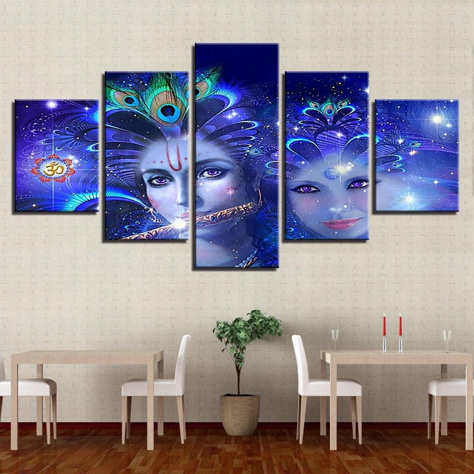 Radha And Krishna 5 Piece HD Multi Panel Canvas Wall Art - Original Frame