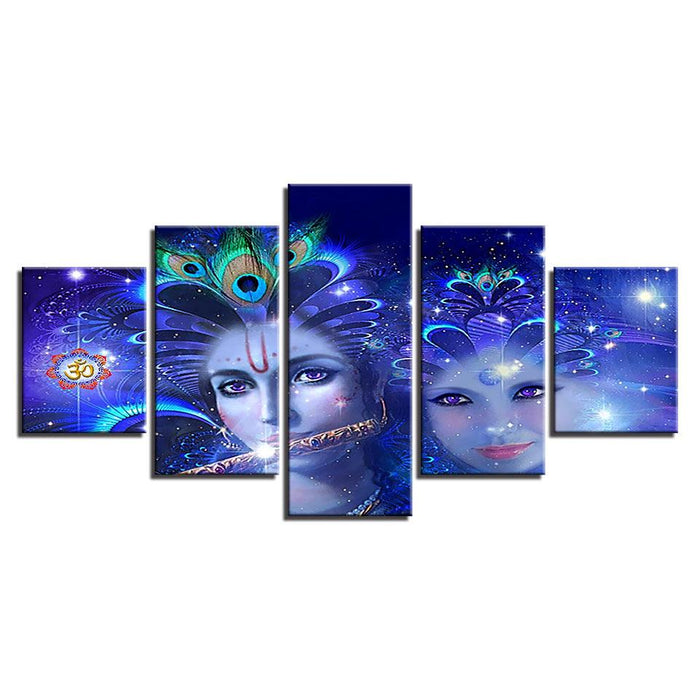 Radha And Krishna 5 Piece HD Multi Panel Canvas Wall Art Frame