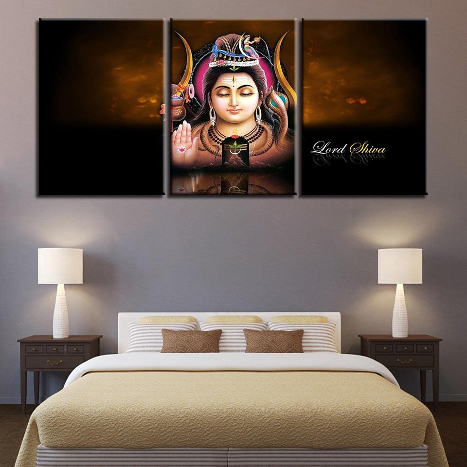 Lord Shiva 3 Piece HD Multi Panel Canvas Wall Art Frame - Original Frame