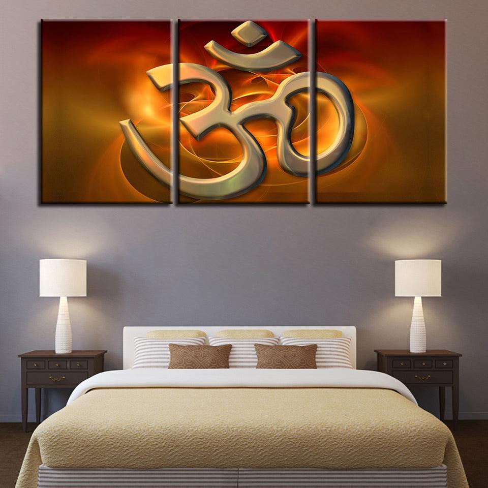 Om Mantra Poster 3 Piece HD Multi Panel Canvas Wall Art Frame - Original Frame