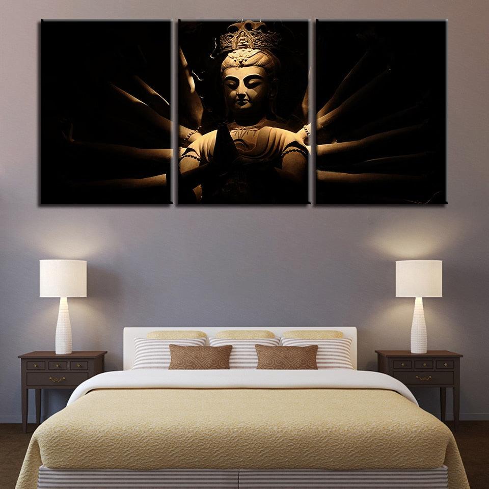 Lord Gautam Buddha 3 Piece HD Multi Panel Canvas Wall Art Frame - Original Frame