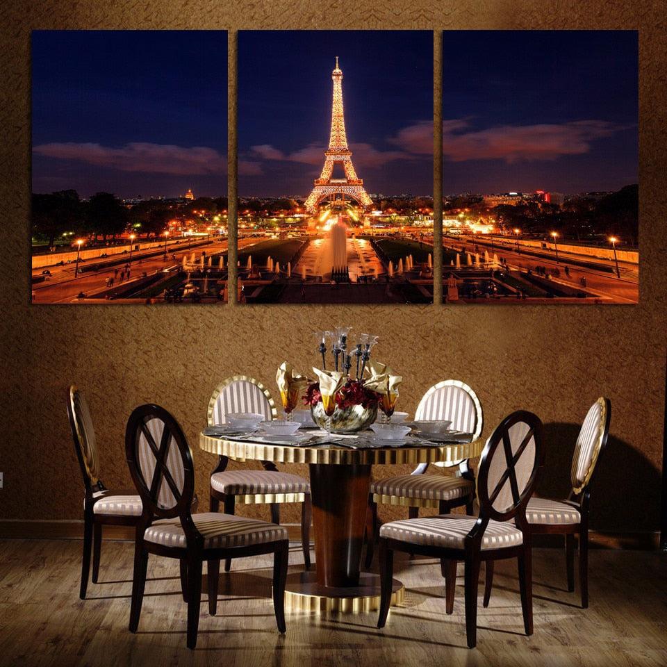 Dazzling Eiffel Tower 3 Piece HD Multi Panel Canvas Wall Art Frame - Original Frame