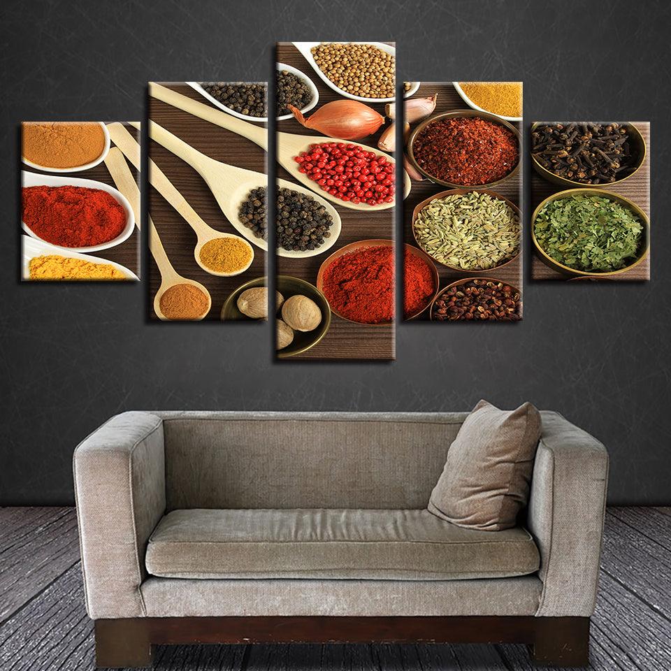 Spoons Spices Grains 5 Piece HD Multi Panel Canvas Wall Art Frame - Original Frame