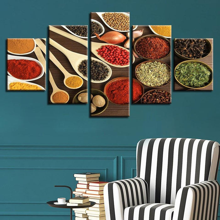 Spoons Spices Grains 5 Piece HD Multi Panel Canvas Wall Art Frame - Original Frame