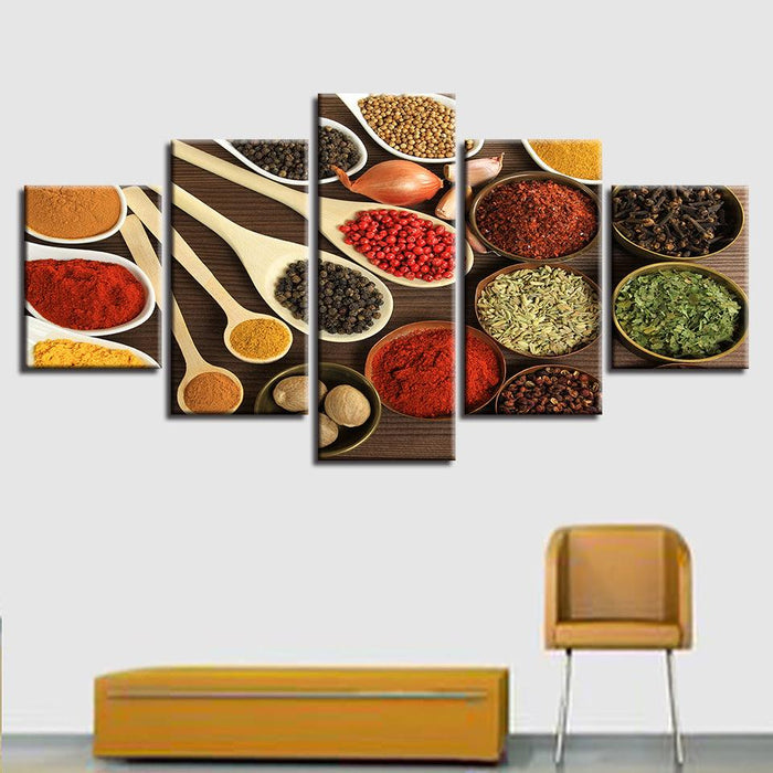 Spoons Spices Grains 5 Piece HD Multi Panel Canvas Wall Art Frame