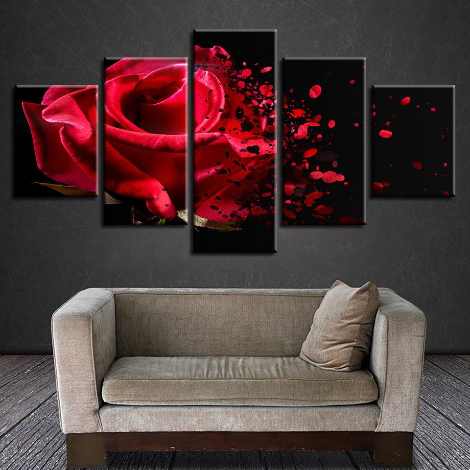 Red Rose Fading 5 Piece HD Multi Panel Canvas Wall Art Frame - Original Frame