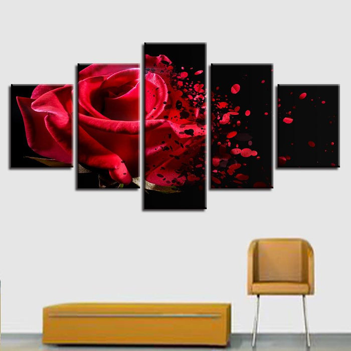 Red Rose Petals 5 Piece HD Multi Panel Canvas Wall Art Frame