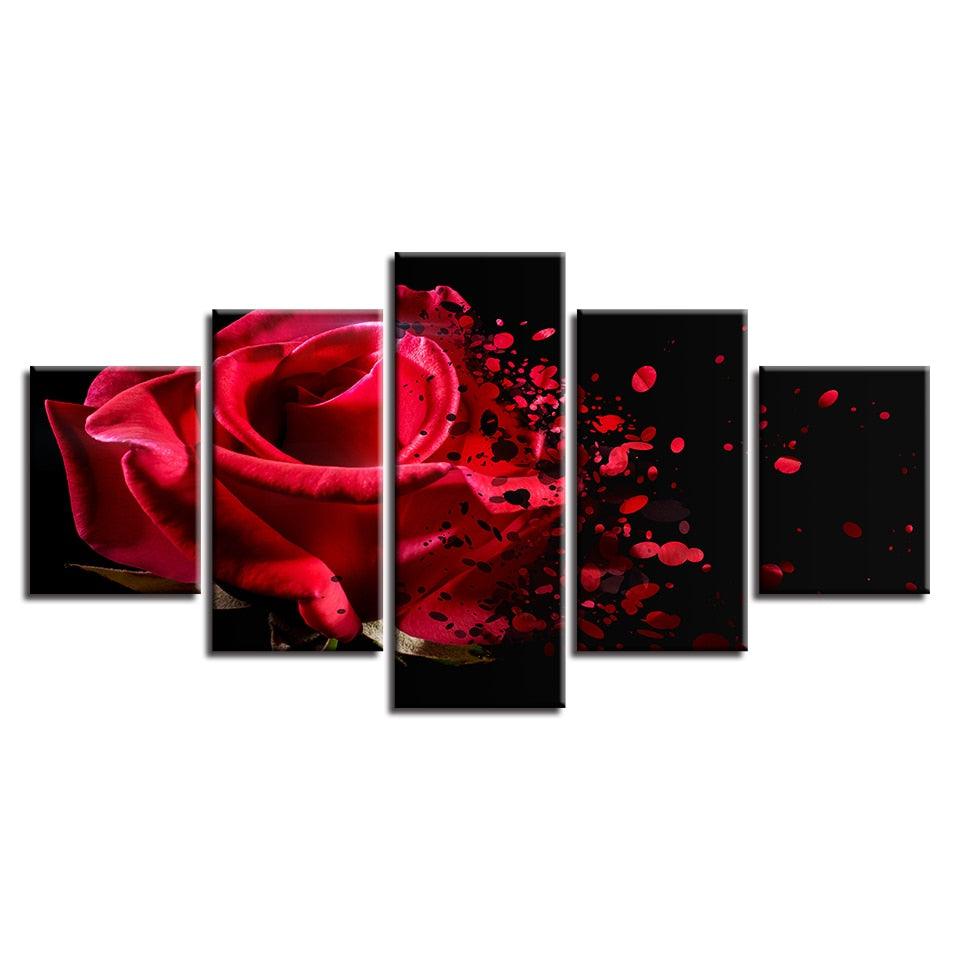 Red Rose Fading 5 Piece HD Multi Panel Canvas Wall Art Frame - Original Frame