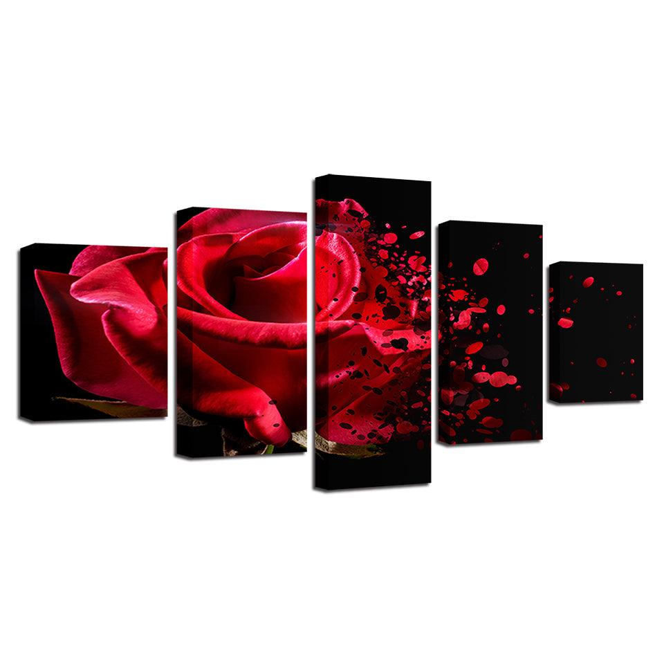 Red Rose Petals 5 Piece HD Multi Panel Canvas Wall Art Frame - Original Frame