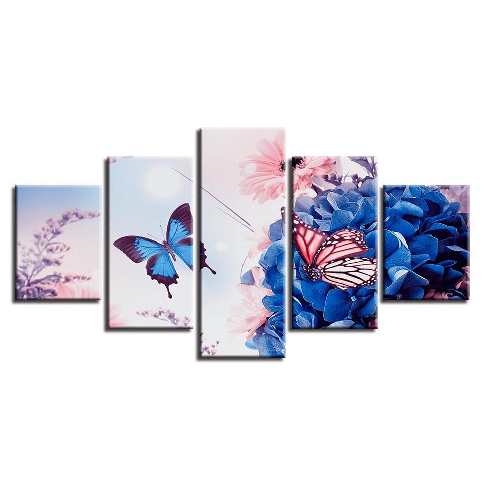 Beautiful Butterfly Flowers 5 Piece HD Multi Panel Canvas Wall Art Frame - Original Frame