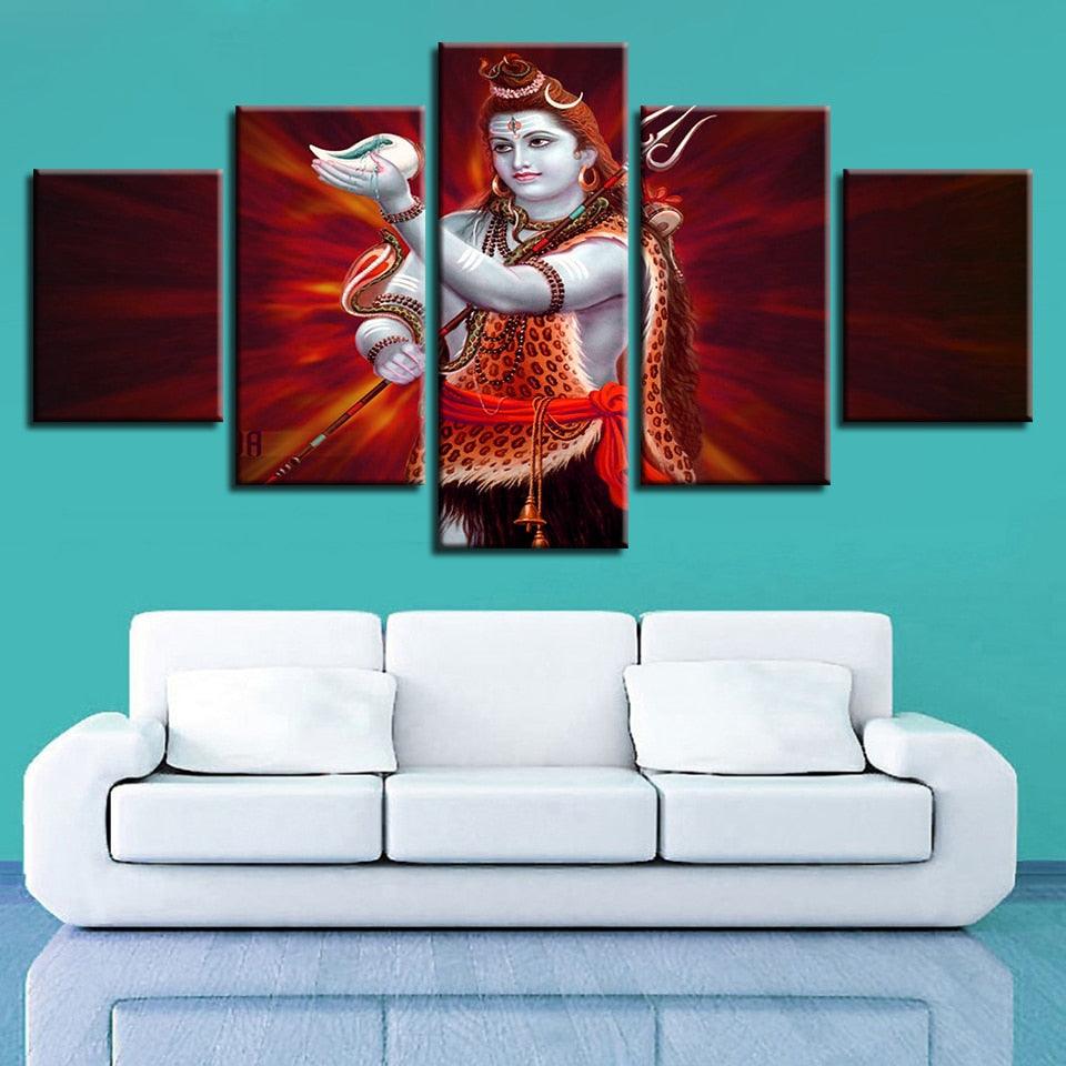 Lord Shiva 5 Piece HD Multi Panel Classical Canvas Wall Art Frame - Original Frame