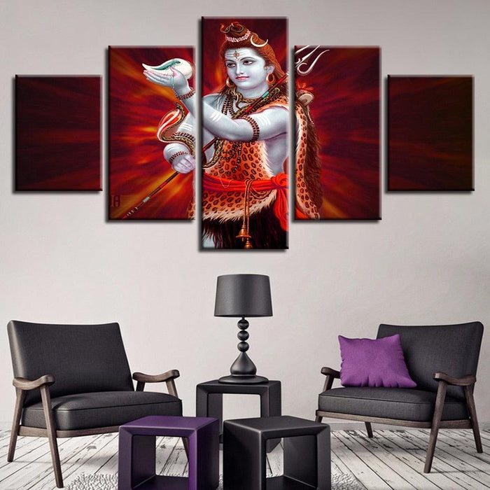 Lord Shiva 5 Piece HD Multi Panel Classical Canvas Wall Art Frame - Original Frame