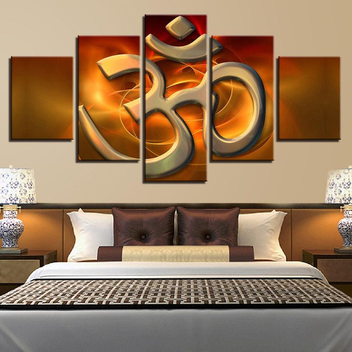 Om Mantra 5 Piece HD Multi Panel Canvas Wall Artwork Frame - Original Frame