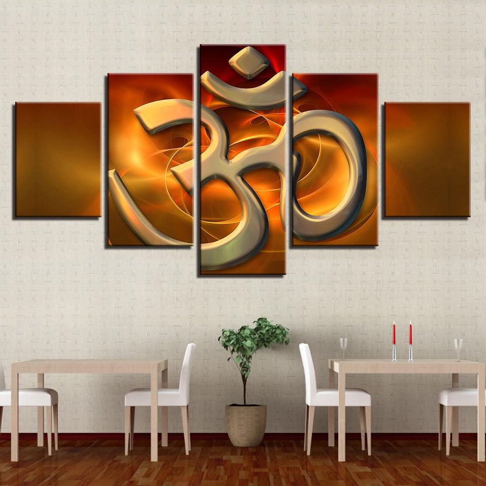 Om Mantra 5 Piece HD Multi Panel Canvas Wall Artwork Frame - Original Frame