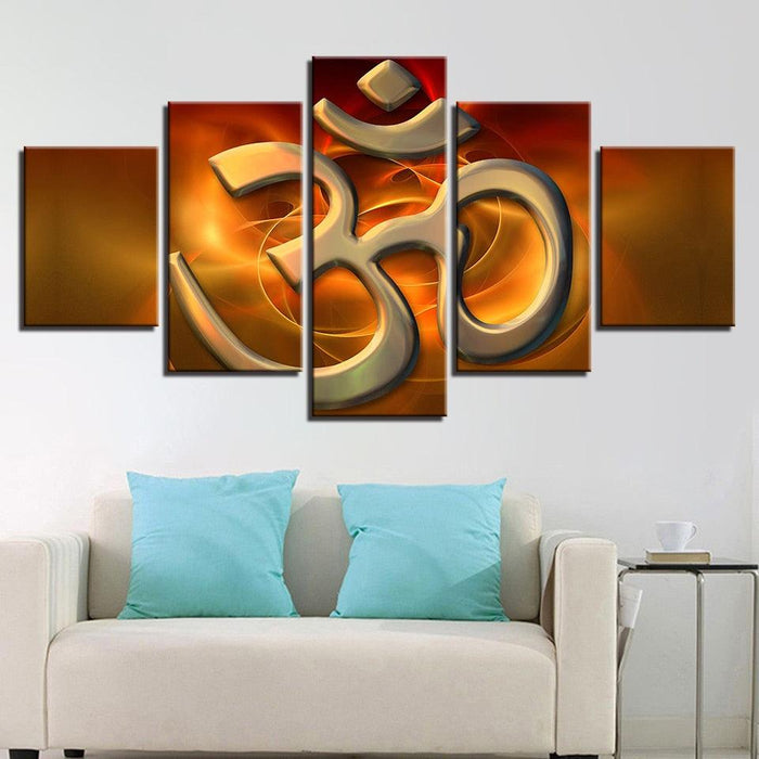 Om Mantra 5 Piece HD Multi Panel Canvas Wall Artwork Frame - Original Frame