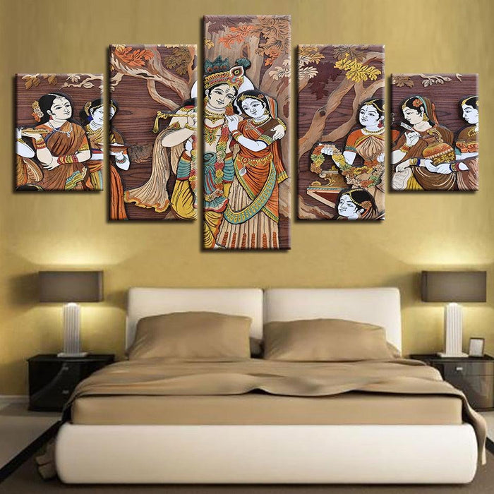 Krishna And Radharani 5 Piece HD Multi Panel Canvas Wall Art Frame