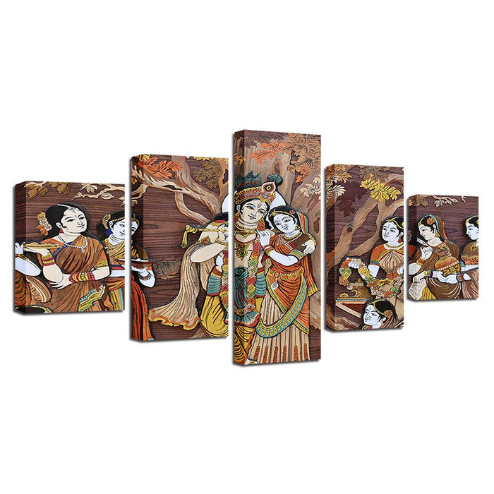 Krishna And Radharani 5 Piece HD Multi Panel Canvas Wall Art Frame
